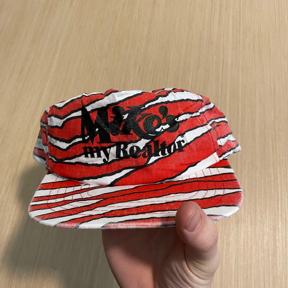 Vintage Mike's My Realtor Zebra Stripe Snapback Hat Red White KC Cap Mens OSFM